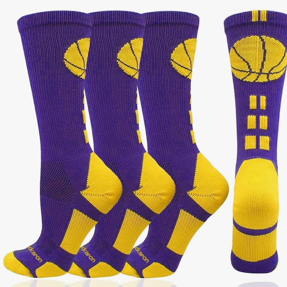 NWT! Youth Basketball Socks Size Unisex Medium Purple Yellow